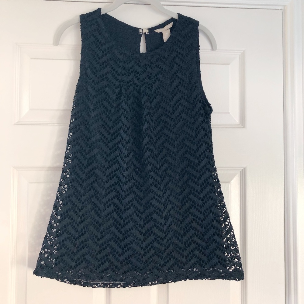 Navy Sleeveless Lace Cutout Tunic